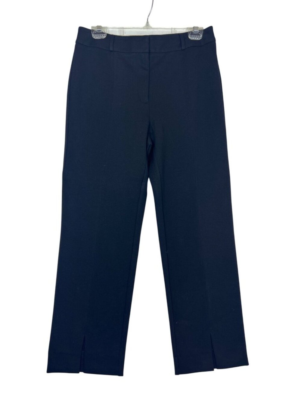 J. McLaughlin Trouser Pants Size 8 Black Straight Leg Cropped Hem Slit Workwear